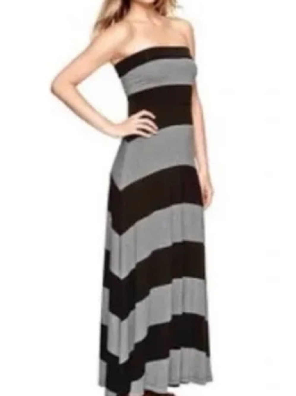 GAP Strapless Maxi Dress in Black and Gray
